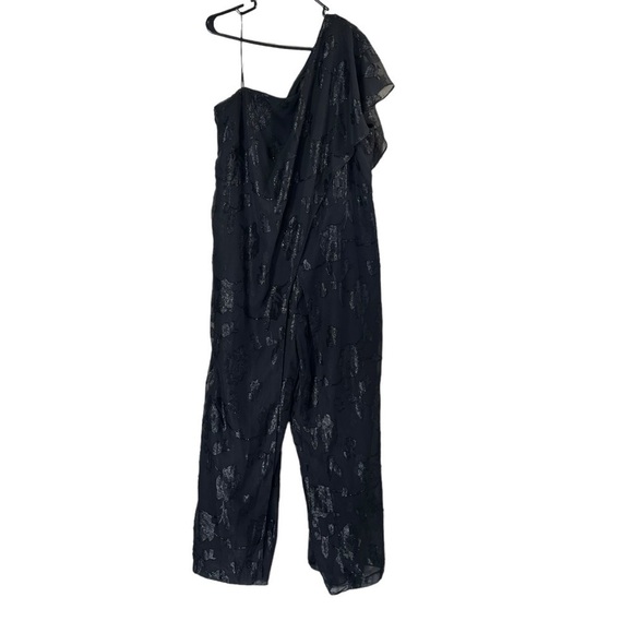 ADRIANNA PAPELL Plus Size Black Floral Chiffon One-Shoulder Jumpsuit - Picture 3 of 12